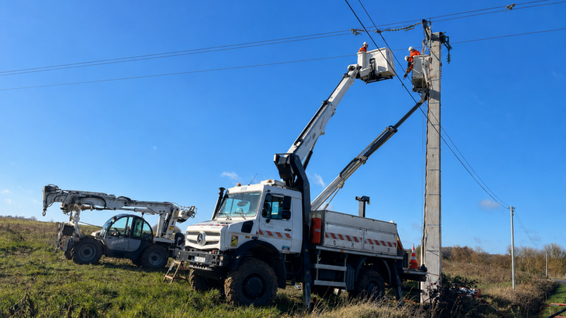 How should you prepare for work near power lines using an aerial work platform?